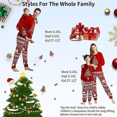 LOHILL Christmas Pajamas for Family, Womens Sanda Claus Snow Print Xmas Pjs Pajamas matching christmas pjs in Saudi Arabia