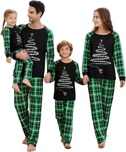 LOHILL Christmas Pajamas for Family, Womens Sanda Claus Snow Print Xmas Pjs Pajamas matching christmas pjs in Saudi Arabia