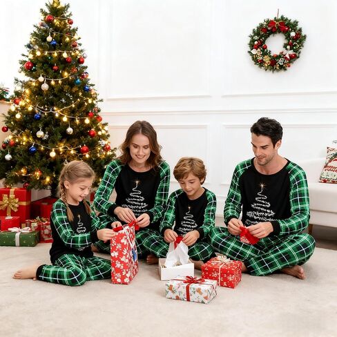 LOHILL Christmas Pajamas for Family, Womens Sanda Claus Snow Print Xmas Pjs Pajamas matching christmas pjs in Saudi Arabia