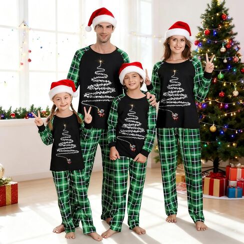 LOHILL Christmas Pajamas for Family, Womens Sanda Claus Snow Print Xmas Pjs Pajamas matching christmas pjs in Saudi Arabia
