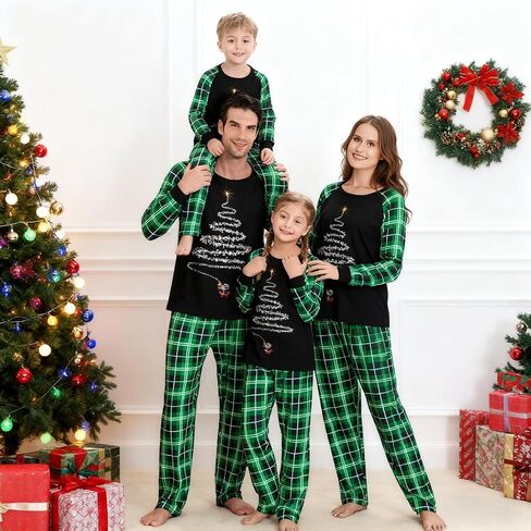 LOHILL Christmas Pajamas for Family, Womens Sanda Claus Snow Print Xmas Pjs Pajamas matching christmas pjs in Saudi Arabia