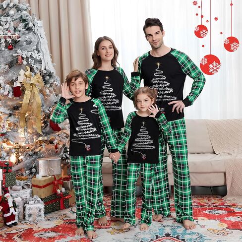 LOHILL Christmas Pajamas for Family, Womens Sanda Claus Snow Print Xmas Pjs Pajamas matching christmas pjs in Saudi Arabia