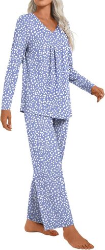 Anyhold Womens Fall Pajama Sets 2 Piece Long Sleeve Pjs, Ladies Sleepwear Pleated Outfits Lounge Set with Pockets in Saudi Arabia