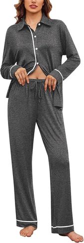 Ekouaer Womens Pajama Sets Long Sleeve Sleepwear Soft Button Down Pjs 2 Piece Loungewear witn Pants S-XXL in Saudi Arabia