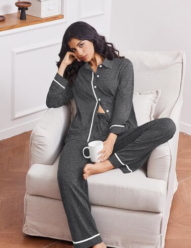 Ekouaer Womens Pajama Sets Long Sleeve Sleepwear Soft Button Down Pjs 2 Piece Loungewear witn Pants S-XXL in Saudi Arabia