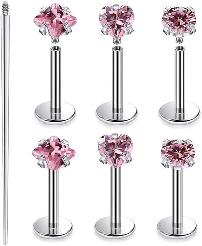 16G F136 Titanium Lip Rings CZ Labret Jewelry Internally Threaded Monroe Lip Ring Medusa Snake Bite Piercing Jewelry Conch Tragus Forward Helix Cartilage Earring Studs Piercing Jewelry in Kuwait