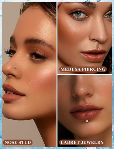 16G F136 Titanium Lip Rings CZ Labret Jewelry Internally Threaded Monroe Lip Ring Medusa Snake Bite Piercing Jewelry Conch Tragus Forward Helix Cartilage Earring Studs Piercing Jewelry in Kuwait