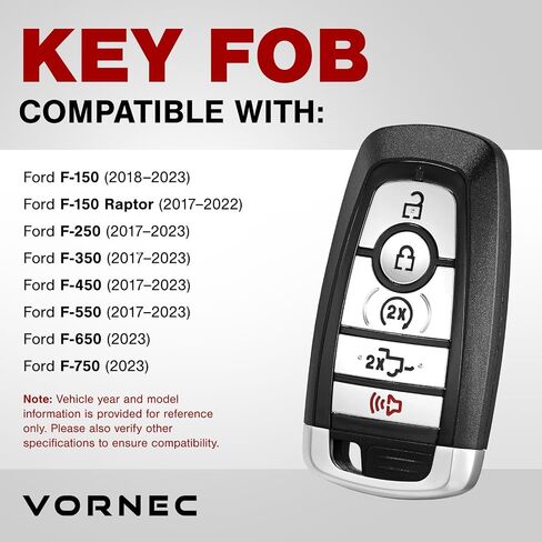 Smart Remote Key Fob Replacement for Ford F-150/Raptor/F-250/F-350/F-450/F-550 (2017–2023), F-650/F-750 (2023) – FCC ID M3N-A2C93142600, P/N 164-R8166, 5 Buttons – Remote Start, Tailgate, Panic in Saudi Arabia