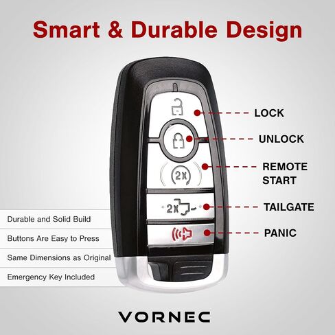 Smart Remote Key Fob Replacement for Ford F-150/Raptor/F-250/F-350/F-450/F-550 (2017–2023), F-650/F-750 (2023) – FCC ID M3N-A2C93142600, P/N 164-R8166, 5 Buttons – Remote Start, Tailgate, Panic in Saudi Arabia