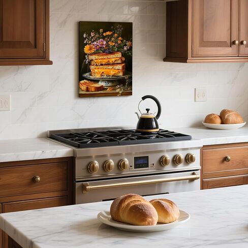 Ovczax Vintage Wall Art, Gourmet Grilled Cheese Canvas Wall Art - Floral Sandwich Kitchen Decor Framed 12" x 16" in Saudi Arabia