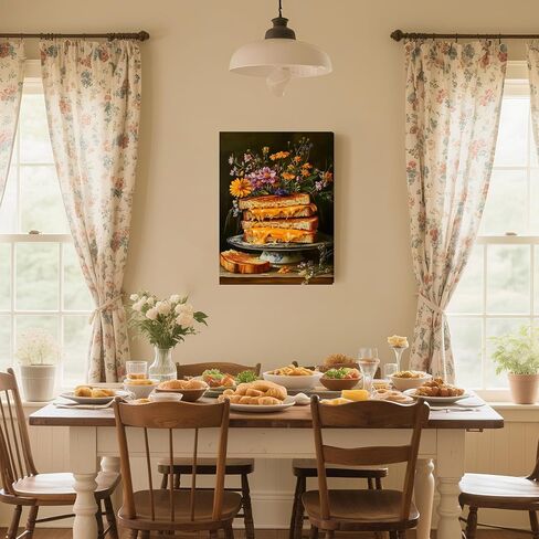Ovczax Vintage Wall Art, Gourmet Grilled Cheese Canvas Wall Art - Floral Sandwich Kitchen Decor Framed 12" x 16" in Saudi Arabia