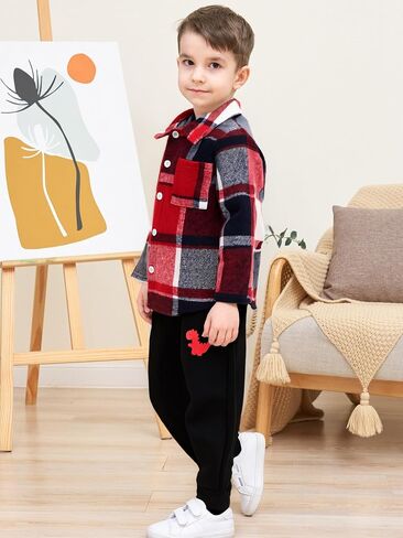 Ayzozuy Toddler Boy Clothes Button Down Plaid Sweatshirt Pants 2PCS Boy Winter Fall Outfits Set in Saudi Arabia