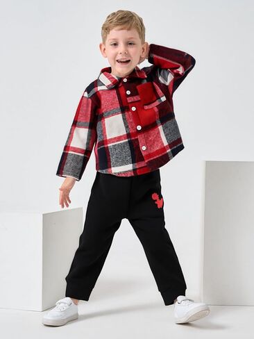 Ayzozuy Toddler Boy Clothes Button Down Plaid Sweatshirt Pants 2PCS Boy Winter Fall Outfits Set in Saudi Arabia