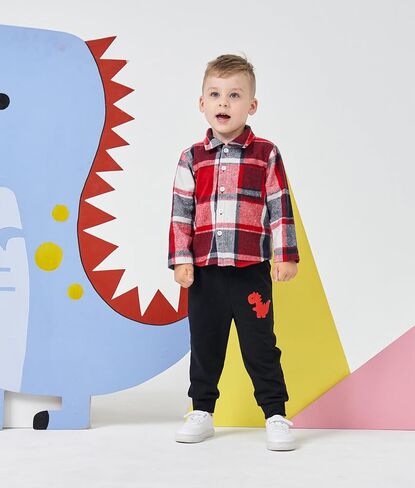 Ayzozuy Toddler Boy Clothes Button Down Plaid Sweatshirt Pants 2PCS Boy Winter Fall Outfits Set in Saudi Arabia