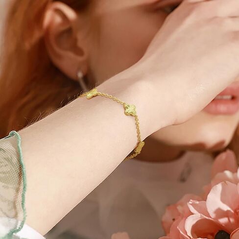 Gold Bracelets for Women 14K Gold Bracelets for Women Clover Bracelet for Womens with Adjustable Chain Lucky Dainty Four Leaf Clover Bracelet for Womens in Saudi Arabia