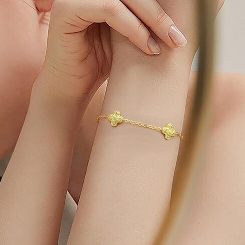 Gold Bracelets for Women 14K Gold Bracelets for Women Clover Bracelet for Womens with Adjustable Chain Lucky Dainty Four Leaf Clover Bracelet for Womens in Saudi Arabia
