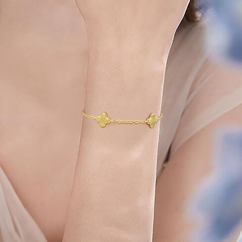 Gold Bracelets for Women 14K Gold Bracelets for Women Clover Bracelet for Womens with Adjustable Chain Lucky Dainty Four Leaf Clover Bracelet for Womens in Saudi Arabia