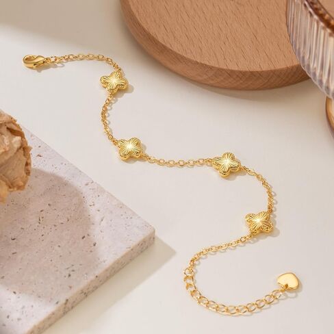 Gold Bracelets for Women 14K Gold Bracelets for Women Clover Bracelet for Womens with Adjustable Chain Lucky Dainty Four Leaf Clover Bracelet for Womens in Saudi Arabia