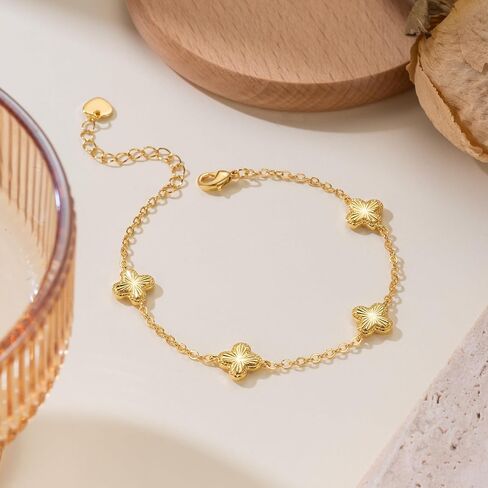Gold Bracelets for Women 14K Gold Bracelets for Women Clover Bracelet for Womens with Adjustable Chain Lucky Dainty Four Leaf Clover Bracelet for Womens in Saudi Arabia