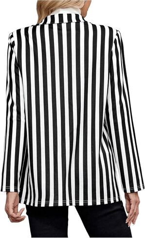 SweatyRocks Women's Striped Blazer Lapel Neck Open Front Long Sleeves Business Casual Jacket in Saudi Arabia