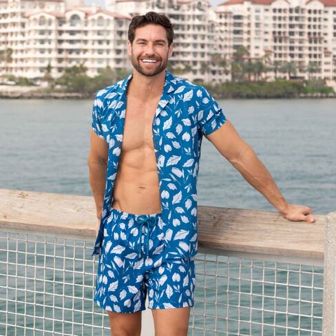 Capelle Miami Autumn Blue Men's Button Down Resort Shirt, Modern Fit in Kuwait