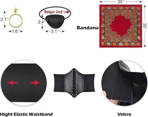 Pirate Costume for Women with Accessories Renaissance Short sleeve Blouse Belt Headscarf Set Cosplay in Kuwait