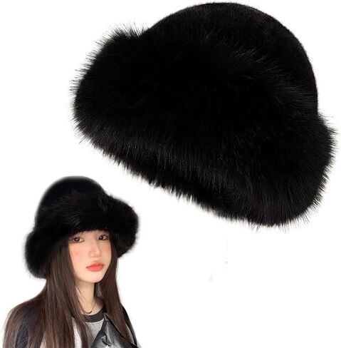 Women's Faux Fur Winter Bucket Hat Fluffy Warm Hat Fuzzy Bucket Hat Winter Wrap Hat in Saudi Arabia