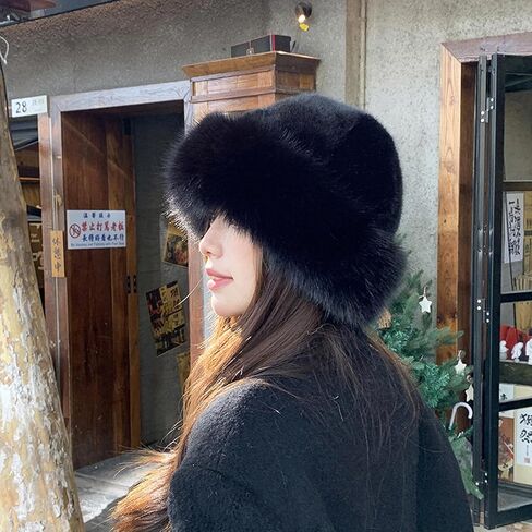 Women's Faux Fur Winter Bucket Hat Fluffy Warm Hat Fuzzy Bucket Hat Winter Wrap Hat in Saudi Arabia