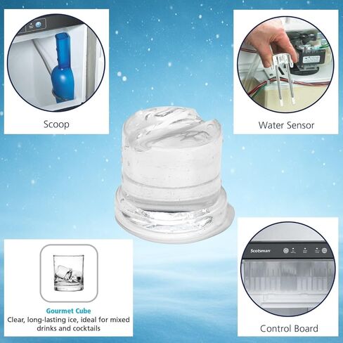 ماكينة صنع الثلج الذواقة Scotsman CU50PA-1+FF-CP10 مع حاوية سعة 26 رطلاً، واستنزاف مضخة مدمج، وتصميم مدمج أسفل العداد (مع نظام ترشيح) in Saudi Arabia