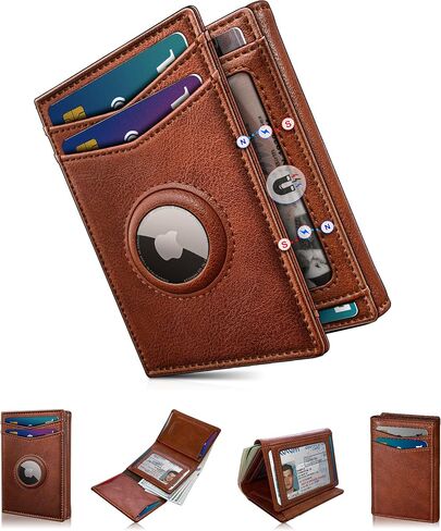 Airtag Wallet for Men,with Cash Pocket 2 ID Window 14-16 Cards Magnetic Closure Slim Trifold Leather Wallet 4.0"x3.1", RFID Blocking Front Pocket Wallet with Gift Box in Saudi Arabia