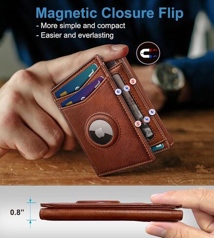 Airtag Wallet for Men,with Cash Pocket 2 ID Window 14-16 Cards Magnetic Closure Slim Trifold Leather Wallet 4.0"x3.1", RFID Blocking Front Pocket Wallet with Gift Box in Saudi Arabia