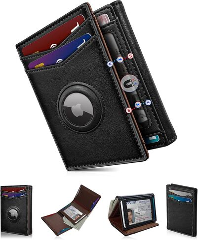 محفظة Airtag للرجال ، مع نافذة ID Cash Pocket 2 14-16 بطاقات الإغلاق المغناطيسي نحيف Trifold Leather Wallet 4.0 "x3.1" ، محفظة جيب أمامية RFID مع صندوق هدية in Kuwait