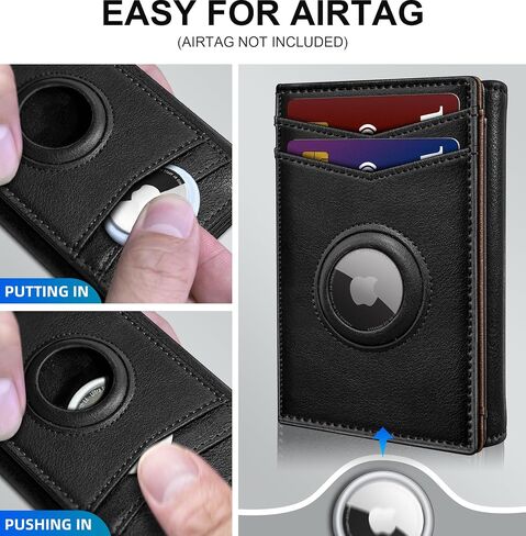 محفظة Airtag للرجال ، مع نافذة ID Cash Pocket 2 14-16 بطاقات الإغلاق المغناطيسي نحيف Trifold Leather Wallet 4.0 "x3.1" ، محفظة جيب أمامية RFID مع صندوق هدية in Kuwait