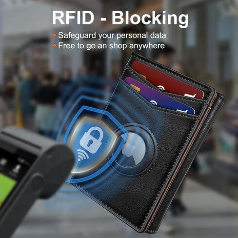 محفظة Airtag للرجال ، مع نافذة ID Cash Pocket 2 14-16 بطاقات الإغلاق المغناطيسي نحيف Trifold Leather Wallet 4.0 "x3.1" ، محفظة جيب أمامية RFID مع صندوق هدية in Kuwait