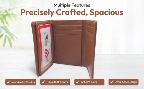 محفظة متميزة للرجال ، محفظة أنيقة من Trifold Trifold مع عرض Easy-View I.D. نافذة ، 2 جيوب نقدية ، و 12 فتحات بطاقة + تخزين إضافي (أسود) in Saudi Arabia