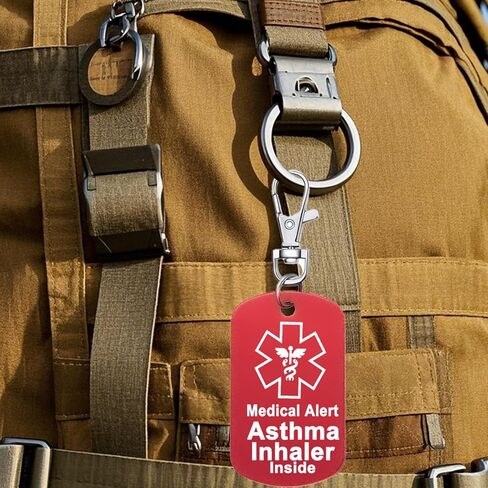 علامة الأمتعة التنبيه الطبي ، المعدات الطبية ، استنشاق الربو ، الطب ، epipen في الداخل ، علامة السحاب الأكياس الطبية in Kuwait