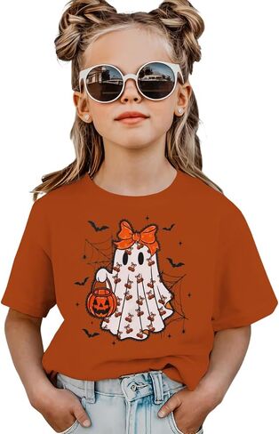 Girls Halloween Shirt Kids Ghost Pumpkin Graphic T-Shirt Cute Spooky Season Tee Funny Bats Print Short Sleeve Tops in Saudi Arabia