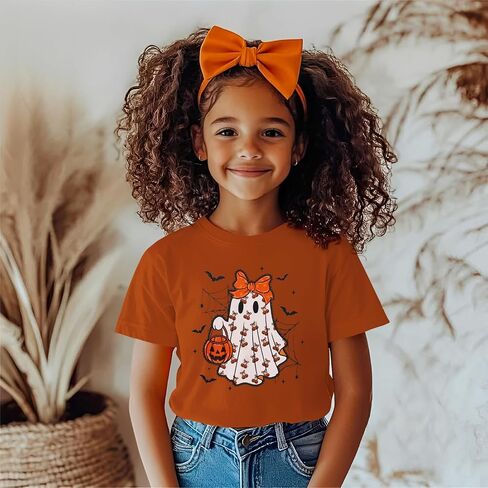 Girls Halloween Shirt Kids Ghost Pumpkin Graphic T-Shirt Cute Spooky Season Tee Funny Bats Print Short Sleeve Tops in Saudi Arabia