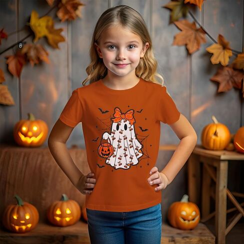 Girls Halloween Shirt Kids Ghost Pumpkin Graphic T-Shirt Cute Spooky Season Tee Funny Bats Print Short Sleeve Tops in Saudi Arabia
