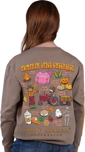 Simply Southern Youth Pumpkin Spice Checklist Long Sleeve Shirt (Youth Large) in Saudi Arabia