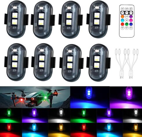 LED اللاسلكي LED Strobe Lights قابلة لإعادة شحنها مع 8 ألوان USB مضادات اللاسلكي مضادة للاصطدام لارتكاب السيارات لسيارة الطائرات الطائرات الجولف جولف عربة القوارب مقاومة للماء ، 8pcs in Kuwait