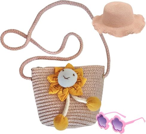 kkdom little Girls Straw Crossbody Purse -Summer Beach Shoulder Bag，Cute Straw Bag in Saudi Arabia