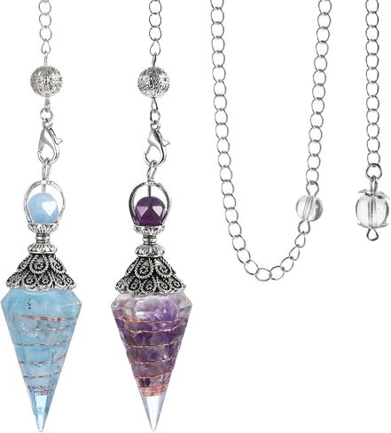 2 PCS Pendulum Crystal ، Aquamarine Crystal Healing Dowsing Pendulums for Dowsing ، بلورات مدببة روحية مع سلسلة لأدوات العرافة ، وملحقات موازنة طاقة السحر (الأزرق ، الأرجواني) in Saudi Arabia