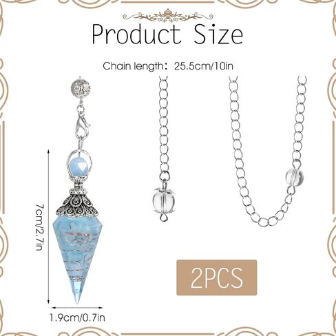 2 PCS Pendulum Crystal ، Aquamarine Crystal Healing Dowsing Pendulums for Dowsing ، بلورات مدببة روحية مع سلسلة لأدوات العرافة ، وملحقات موازنة طاقة السحر (الأزرق ، الأرجواني) in Saudi Arabia