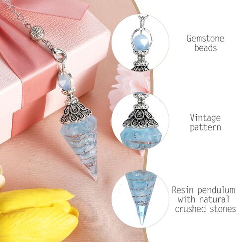 2 PCS Pendulum Crystal ، Aquamarine Crystal Healing Dowsing Pendulums for Dowsing ، بلورات مدببة روحية مع سلسلة لأدوات العرافة ، وملحقات موازنة طاقة السحر (الأزرق ، الأرجواني) in Saudi Arabia
