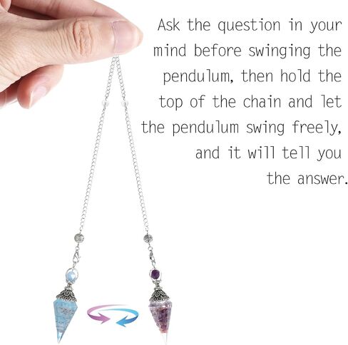 2 PCS Pendulum Crystal ، Aquamarine Crystal Healing Dowsing Pendulums for Dowsing ، بلورات مدببة روحية مع سلسلة لأدوات العرافة ، وملحقات موازنة طاقة السحر (الأزرق ، الأرجواني) in Saudi Arabia