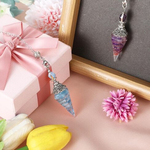2 PCS Pendulum Crystal ، Aquamarine Crystal Healing Dowsing Pendulums for Dowsing ، بلورات مدببة روحية مع سلسلة لأدوات العرافة ، وملحقات موازنة طاقة السحر (الأزرق ، الأرجواني) in Saudi Arabia