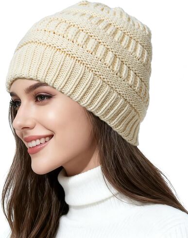 ACECHA Satin Lined Beanie Hat for Women Men - Thermal Winter Hats, Warm Stretchy Knit Skull Cap for Cold Weather in Kuwait