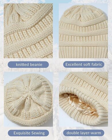 ACECHA Satin Lined Beanie Hat for Women Men - Thermal Winter Hats, Warm Stretchy Knit Skull Cap for Cold Weather in Kuwait