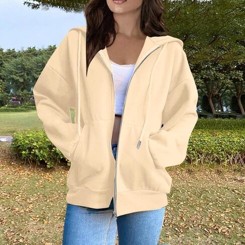 Zip Up Hoodie Women 2025 الموضة ذات الحجم الكبير للبلوزات من النوع الثقيل للسترات غير الرسمية مع الجيوب الشتوية ملابس شتوية in Kuwait